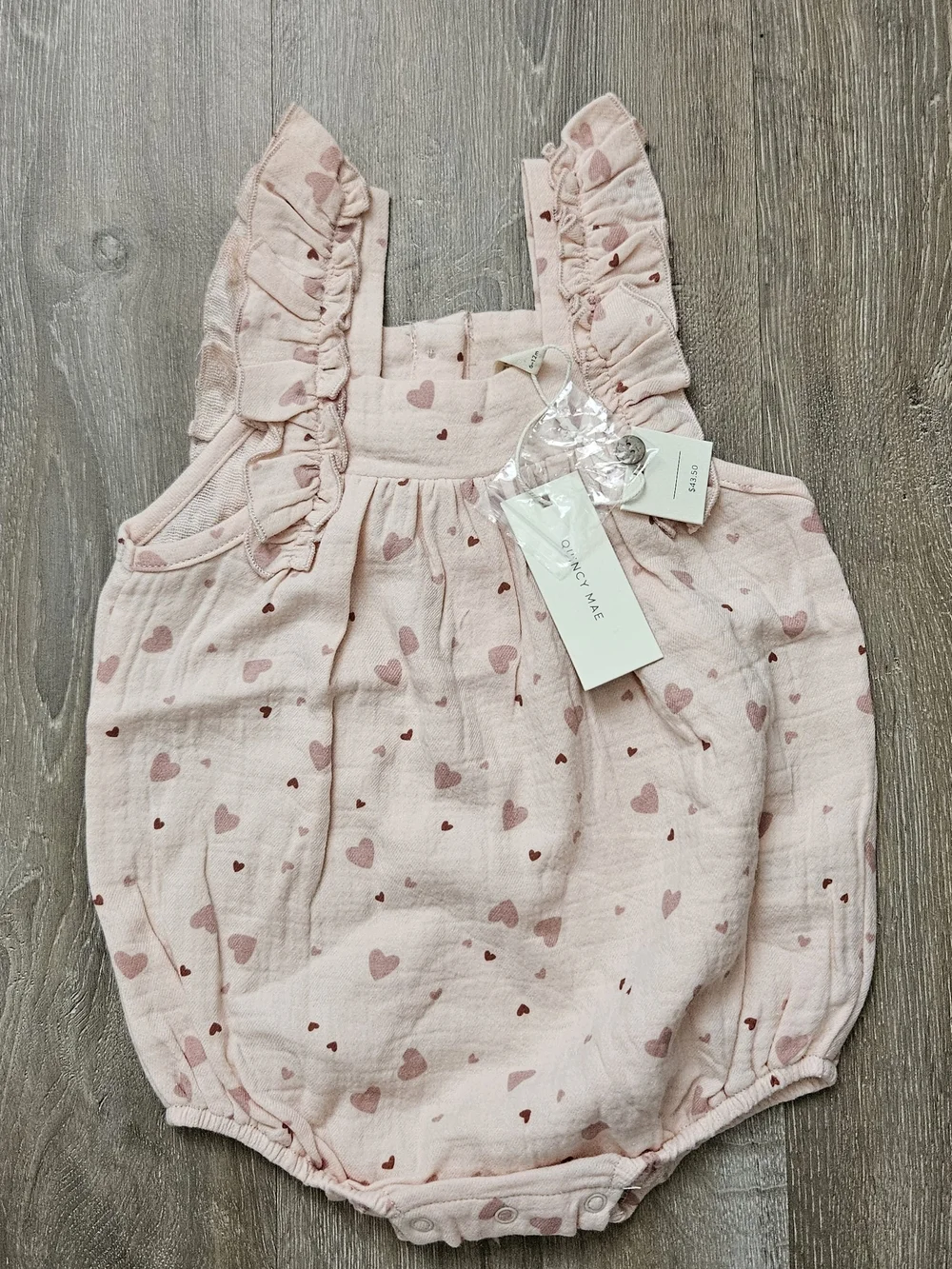 Quincy Mae Pink Heart Ruffle Romper - Baby Girls